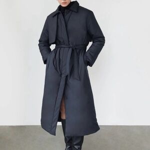 Oak + Fort Long Black Puffer Coat.